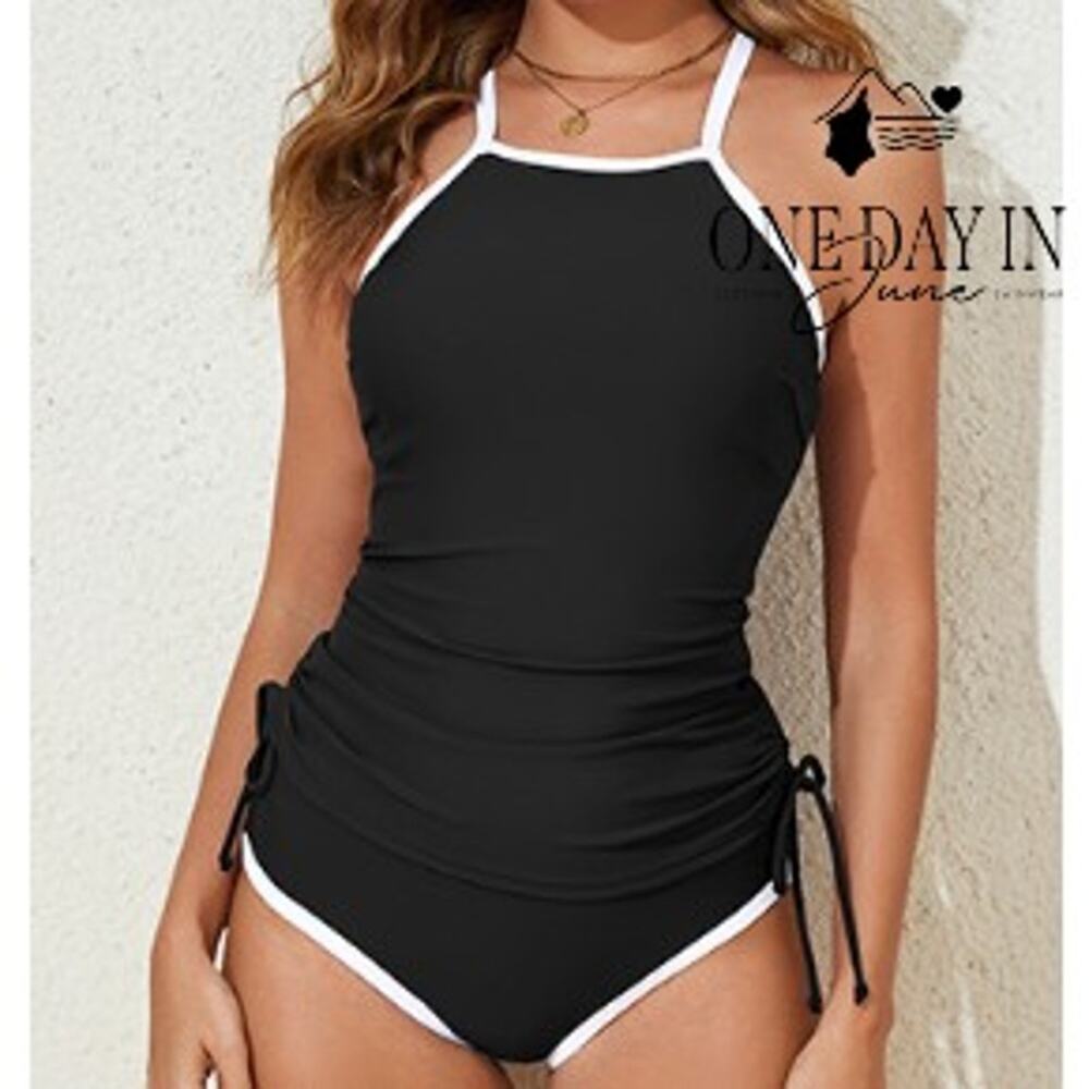 Aleumdr High Neck Drawstring Tankini Swimsuit Size 2XL